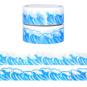 Beach Bunny Waves set of 2 (18mm + silver holographic foil / diecut / sparkle iridescent overlay)
