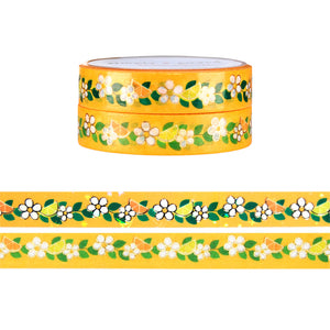 Capybara Onsen Citrus Floral washi set of 2 (10mm + light gold foil)