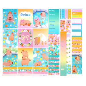 Capybara Onsen Luxe Sticker Kit + date dots (silver holographic foil)