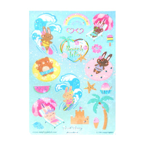 Beach Bunny Deco Stickers (silver holographic foil / sparkle star iridescent overlay)