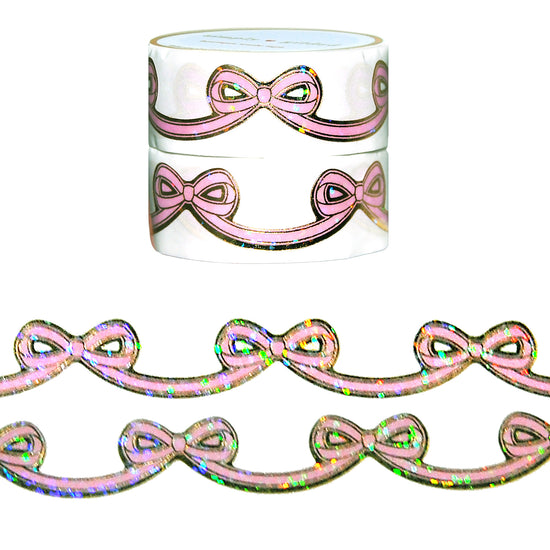 Light Pink Bubble Diecut Bow set of 2 washi (15mm + light gold foil / bubble glitter overlay)
