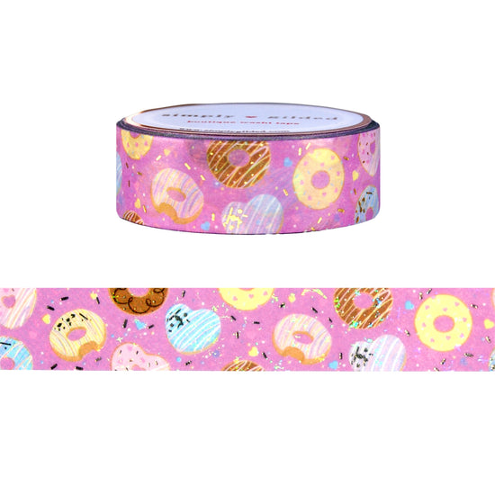 I Donut Care Pattern washi (15mm + light gold foil / sparkle star overlay)