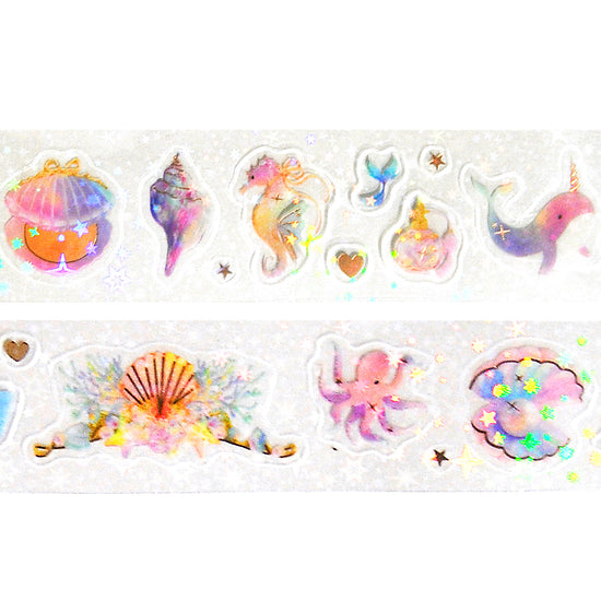 Enchanted Ocean PET tape (30mm + rose gold foil / sparkle star overlay)