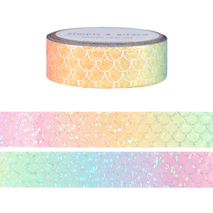 Enchanted Ocean Mermaid Scale washi (15mm + silver holographic foil / bubble glitter overlay)