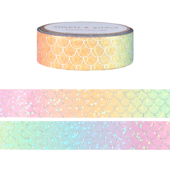 Enchanted Ocean Mermaid Scale washi (15mm + silver holographic foil / bubble glitter overlay)