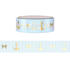 Seersucker Anchors & Bows washi (15mm + light gold foil)