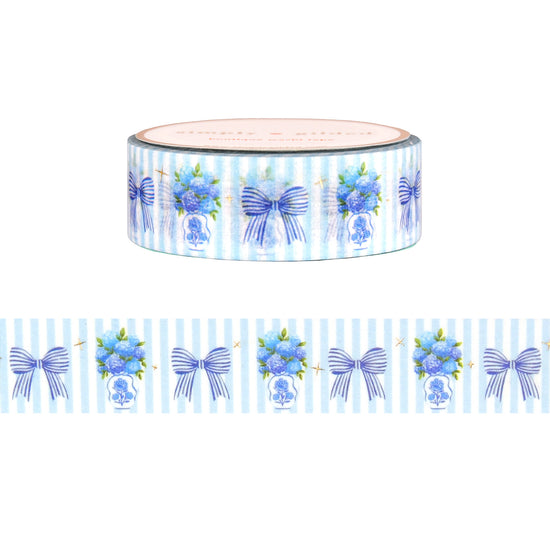 Pretty Summer Hydrangea & Bow washi (15mm + light gold foil)