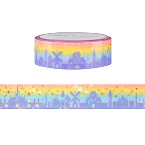 Dreams Come True Small World washi (15mm + light gold foil / sparkle star overlay)