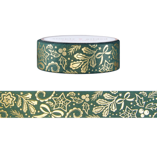 Pine Holiday Paisley washi (15mm + light gold foil)
