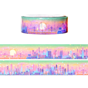 Electric City Sunset washi (15mm + sparkle iridescent overlay)