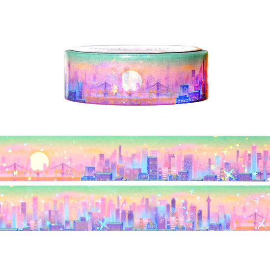 Electric City Sunset washi (15mm + sparkle iridescent overlay)