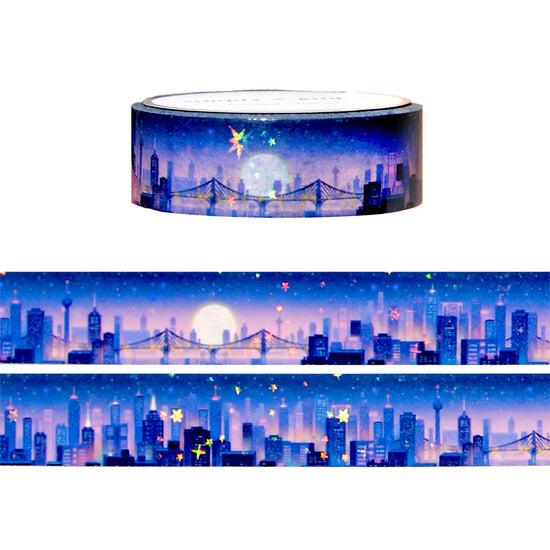 Electric City Purple Night washi (15mm + sparkle iridescent overlay)