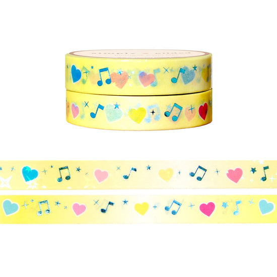Soda Pop Notes washi set of 2 (10mm + light teal foil)