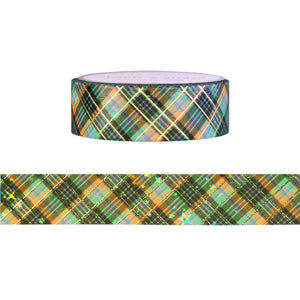 National Parks Plaid washi (15mm + light gold foil / sparkle star overlay)
