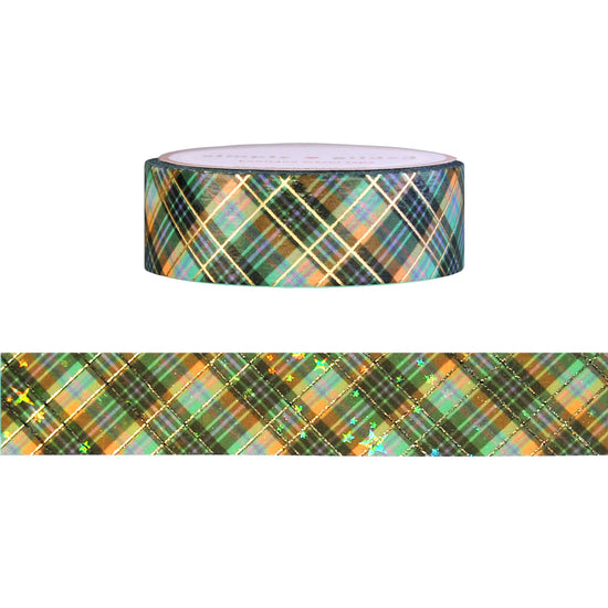 National Parks Plaid washi (15mm + light gold foil / sparkle star overlay)