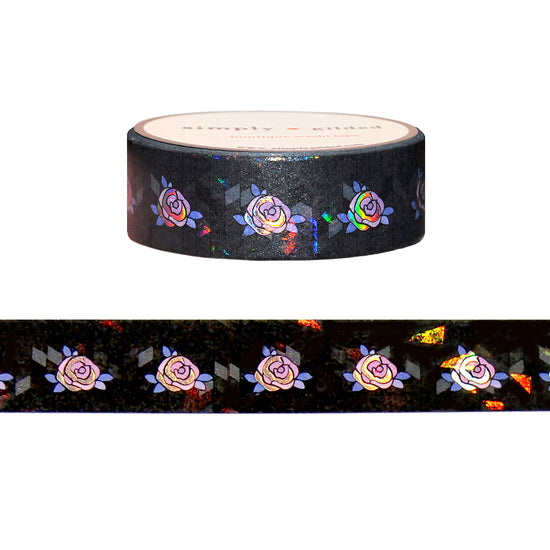 Gothic Cathedral Rose Stained Glass washi (15mm + pink holographic foil / sparkle star overlay)