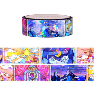 Star Festival Stained Glass PET tape (15mm + silver holographic foil / crystal iridescent overlay)