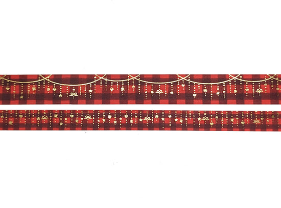 Red & Black Buffalo Plaid Twinkle Garland washi set (15mm/10mm + light gold foil)