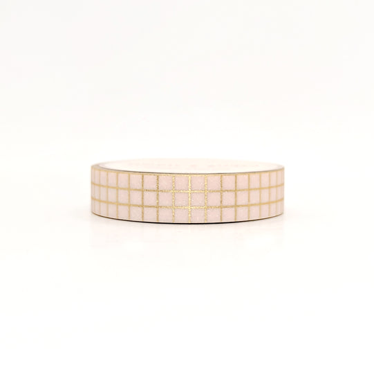 Pink Glitter Grid washi (10mm + light gold foil)