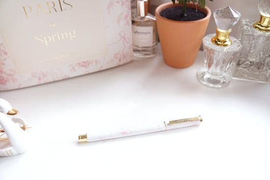 Paris in Spring Pink Floral Pen (light gold hardware) - Restock