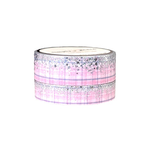 Pastel Christmas Plaid Stardust washi set of 2 (15/10mm + silver / silver holographic glitter foil) (Item of the Week)