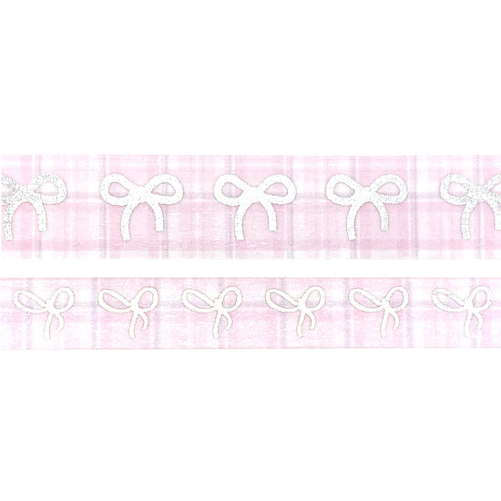 Pastel Christmas Plaid Bow washi set of 2 (15/10mm + silver foil)(Item of the Week)