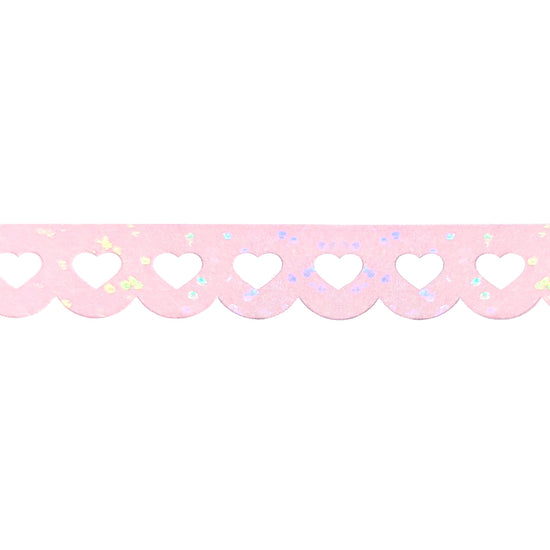 Spring Pink Heart Lace Scallop washi (12mm + iridescent bubble glitter overlay)(Item of the Week)