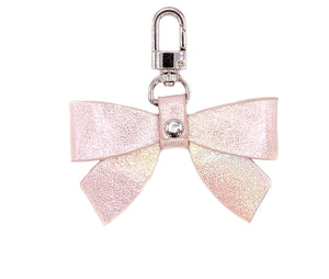 Pink Sea Pearl Vegan Leather Bow Clip (silver hardware)