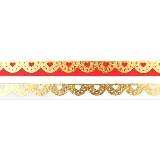 Valentine's Scallop Heart & Dot washi set of 2 (7.5mm + light gold foil)