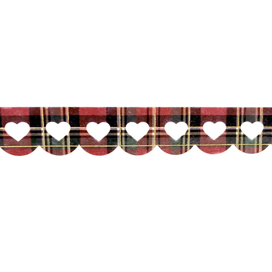 Vintage Christmas Plaid Heart Lace Scallop washi (12mm + light gold foil)(Item of the Week)