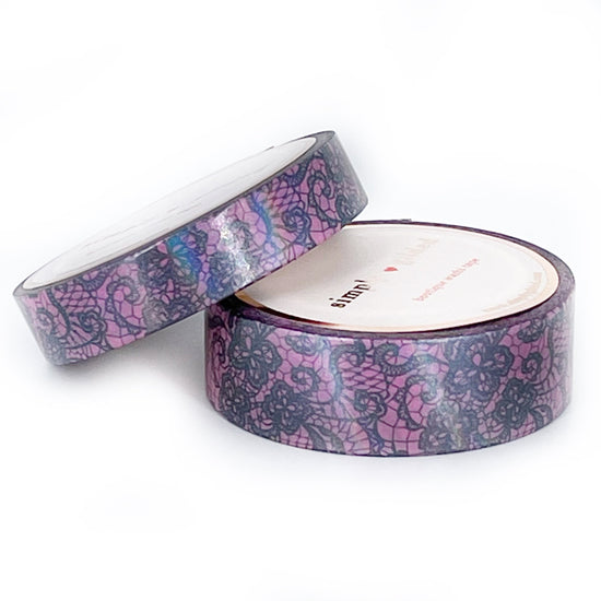 Hot Pink Spirit with Black Lace washi set (15/10mm + iridescent overlay)(Item of the Week)