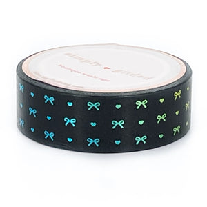 Black Heart & Bow washi (15mm + pastel rainbow foil) (Item of the Week)