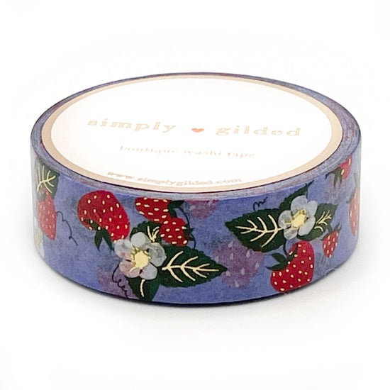 Chambray Blue Strawberry washi (15mm + light gold foil) (Item of the Week)