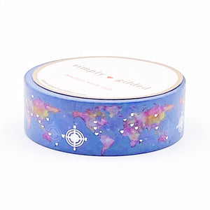 Periwinkle Maps Washi (15mm + silver foil) (Item of the Week)