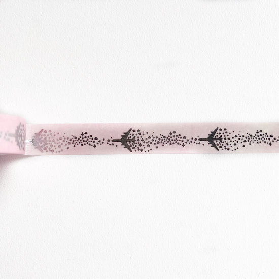 Pink Sparkle Skyline Airplane washi (10mm + silver foil)