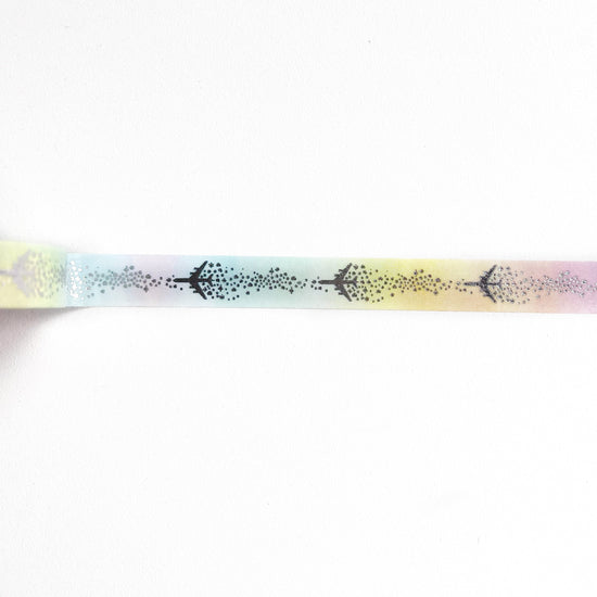 Rainbow Pastel Sparkle Skyline Airplane 2.0 washi (10mm + silver foil)