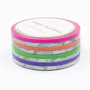 Neon Candy Color Block washi set of 4 (5mm + silver sparkler holographic foil) (Item of the Week)