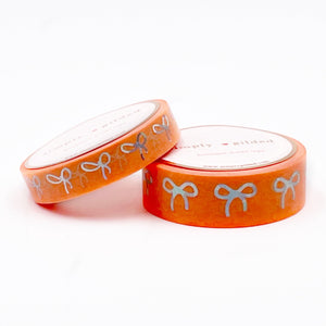 Neon Candy Orange bow washi set (15/10mm + silver sparkler holographic foil) (Item of the Week)