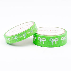 Neon Candy Green Bow washi set (15/10mm + silver sparkler holographic foil) (Item of the Week)