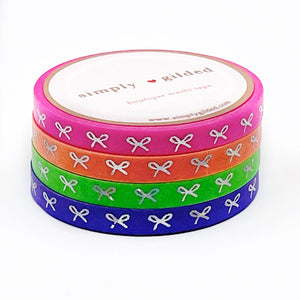 Neon Candy Horizontal Bow washi set of 4 (5mm + silver sparkler holographic foil) - Restock