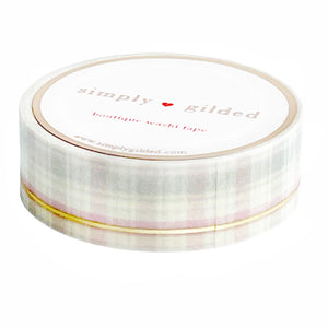 Soft Cream & Blush Pink Plaid Simple Line washi (15mm + light gold foil)