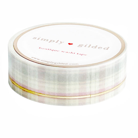 Soft Cream & Blush Pink Plaid Simple Line washi (15mm + light gold foil)