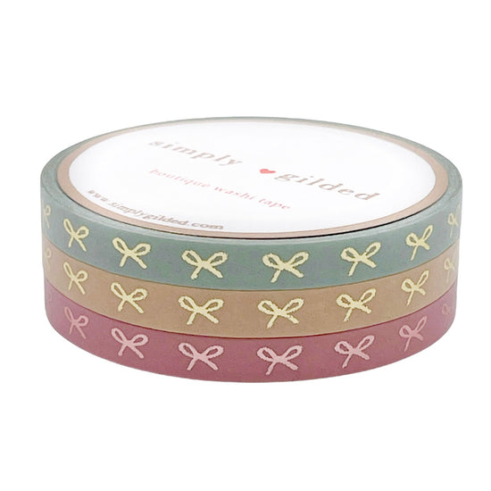 Sweet Fall Bow washi set of 3 (5mm + light gold/rose pink foil)(Item of the Week)