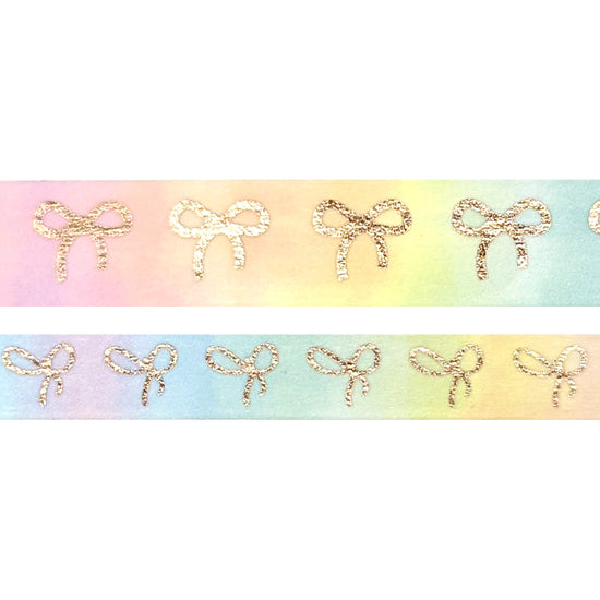 Rainbow Ombré Bow washi set (15/10mm + rose gold foil)