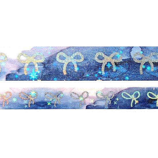 Iridescent Ink Bow 2.0 washi set (15/10mm + silver holographic foil / iridescent star overlay)