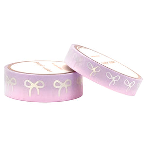 Pink & White Candy Striped Bow washi set (15/10mm + silver glitter foi –  simply gilded