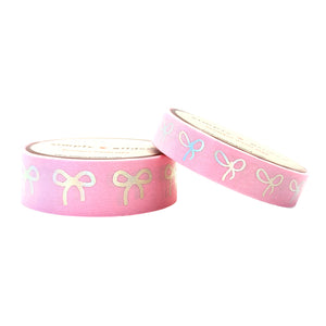 Fuchsia Pink Bow Washi Set (15/10mm + silver holographic foil)
