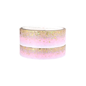 White Pink Stardust washi set (15/10mm + light gold / gold glitter holographic foil)