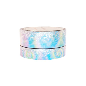 Tie-dye Pastel Stardust Washi set (15/10mm + silver / silver swirl holographic foil) (Item of the Week)