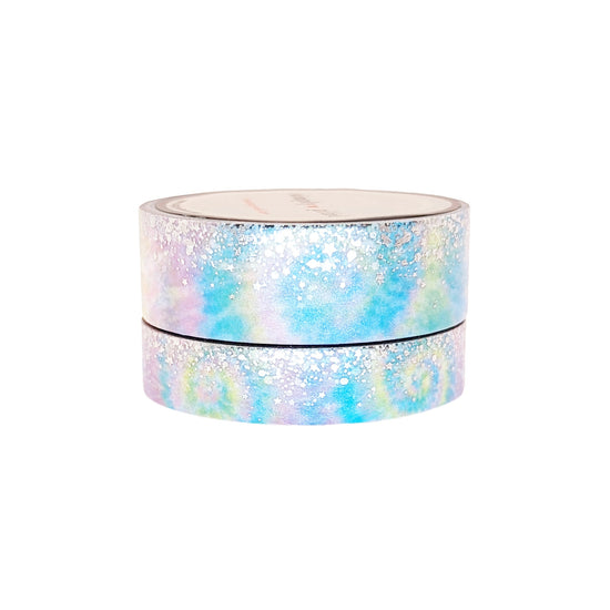 Tie-dye Pastel Stardust Washi set (15/10mm + silver / silver swirl holographic foil) (Item of the Week)